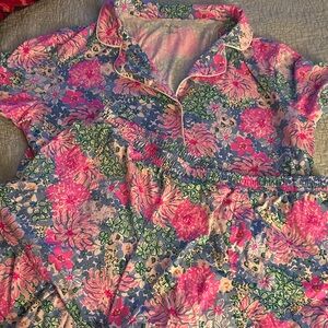 Lilly Pulitzer Floral Cotton Pajama Set — Pink, Blue & Green top xxl bottoms xl